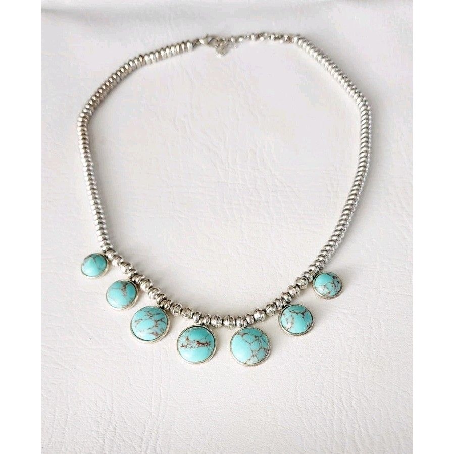 Lucky Brand Faux Turquoise Charm Southwestern Necklace 22
